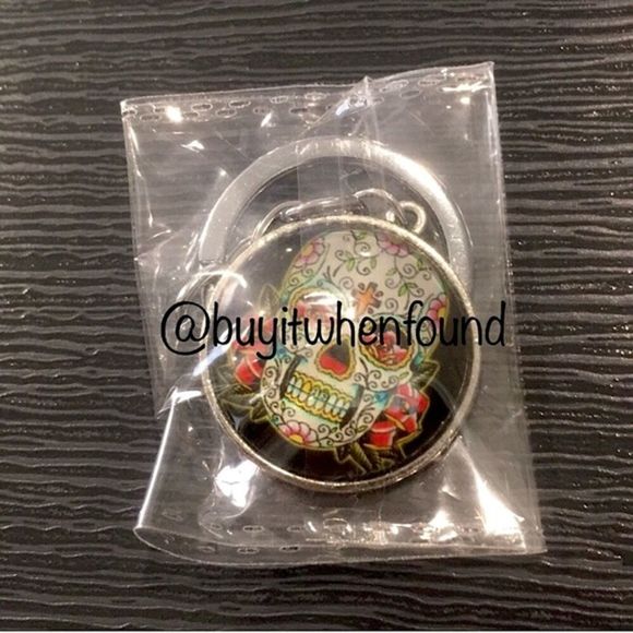 H Day of The Dead Sugar Skull Cabochon Keychain - Picture 4 of 7